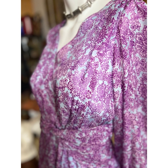 AMUR Twist-Front Dress Purple/Blue Printed Silk Chiffon Floral Dress Size 4 - Picture 10 of 11